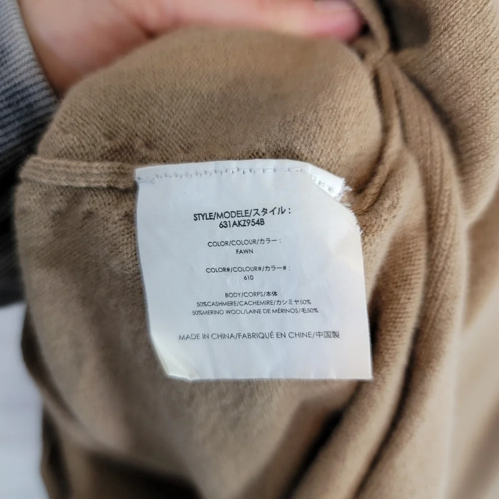 MICHAEL KORS CAMEL PONCHO CASHMERE WOOL V NECK SWEATER, SZ MEDIUM